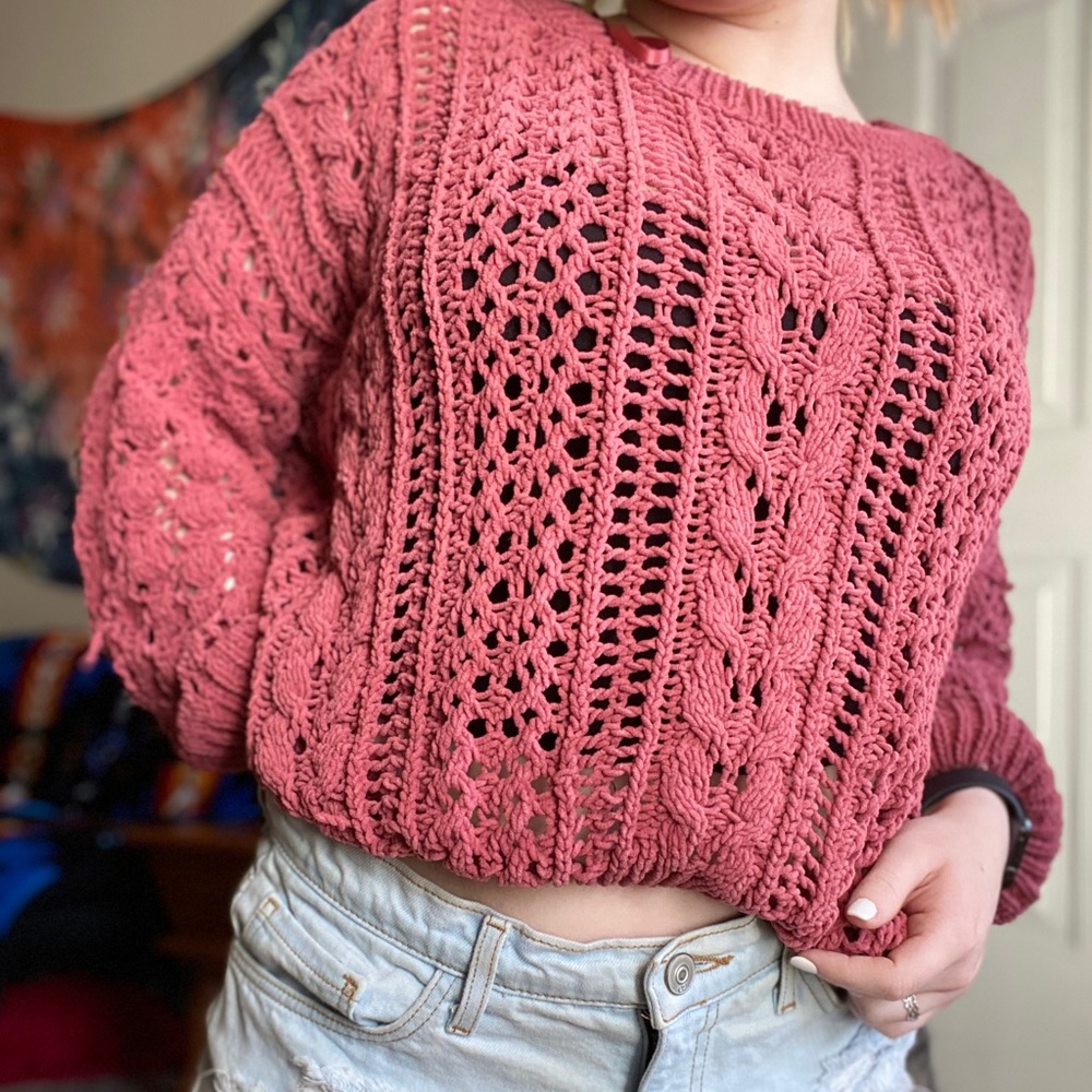 Loose Knit Pink Longsleeve Top